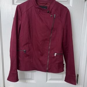 Banana Republic Factory Wool Blend Zip Front Moto Jacket Womens Cranberry Red S